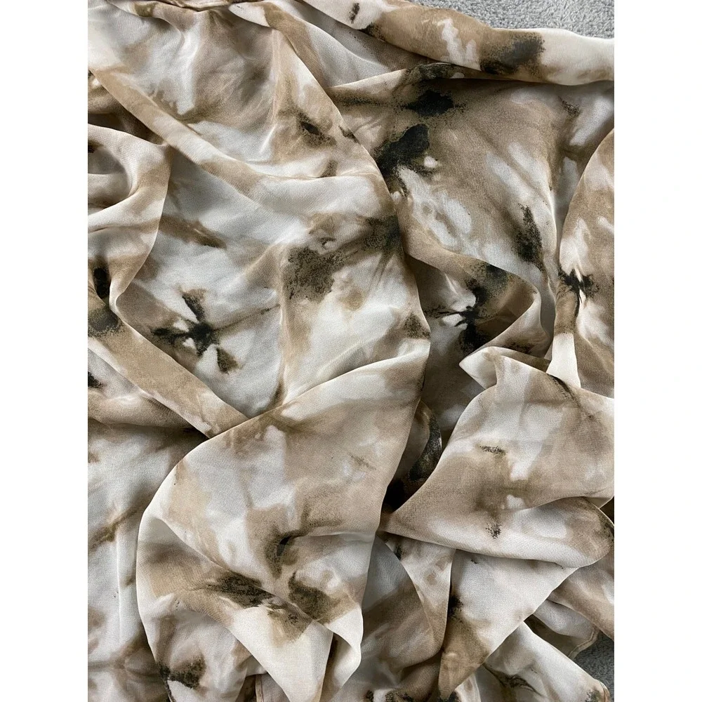 Calvin Klein Womens Abstract Tie Dye Chiffon Scarf Beige Brown Neutral Oblong